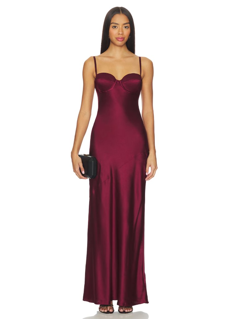 New L'agence Sayla Bias Cut Maxi Dress Dark Port Red Purple Silk Slip Sleeveless